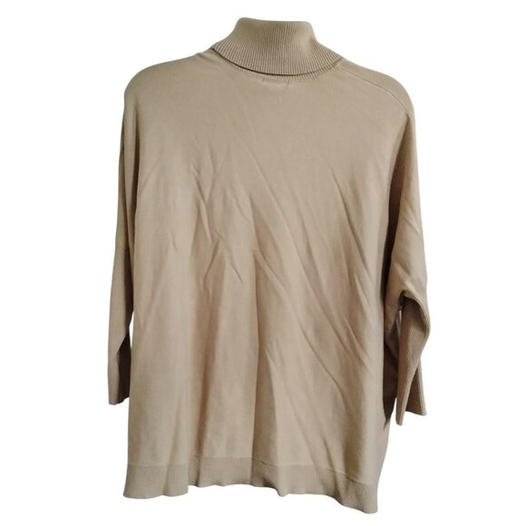 Alfani Womens 3X Sweater Turtleneck Poncho Taupe With Gold Button Accents - Picture 7 of 9